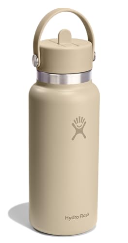 Image of Hydro Flask Water Bottle - Insulated Stainless Steel - Wide Mouth Flex Straw Lid, Non Spill, Leakproof and Refillable in 32 Oz Tonal Oat