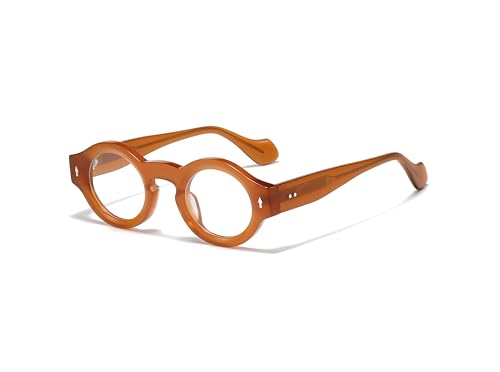 Image of JOLLYNOVA Yuki Vintage Small Acetate Glasses Frame Prescription for Women Men Round Thick Eyeglasses Frames 41-28-145mm