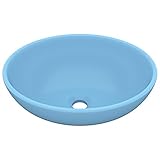 lavabo azul ¡Es un adorno para tu hogar vidaXL Lavabo de Lujo Ovalado Tocador Montado Encima Piedra Vasija Aseo Indoro Cocina Garaje Fácil de Limpiar Moderno Cerámica Azul Claro Mate