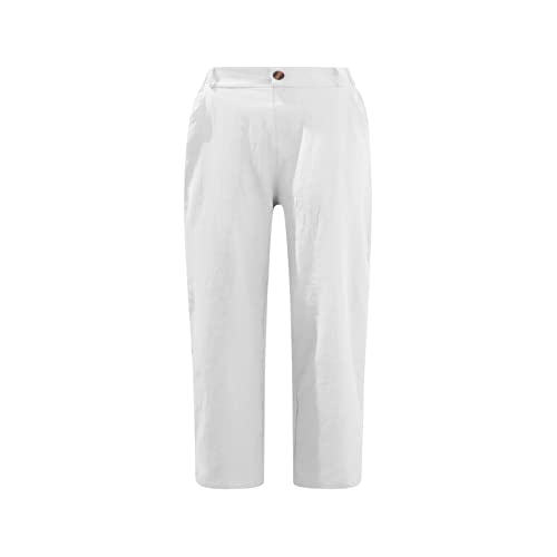 Dgztwll Capris Pants For Women Casual Summer Cotton Linen 3/4 Pants Wide Leg Capris Lightweight Baggy Cropped Lounge Trousers White #TOP2