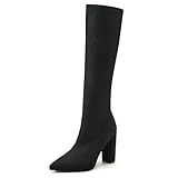 NEWBELLA Women's Stretch Knit Knee High Boots - Chunky Heel Non-Slip Winter Boots for Comfort & Style (Dark, Adult, Women, 9, Numeric, US Footwear Size System, Medium)
