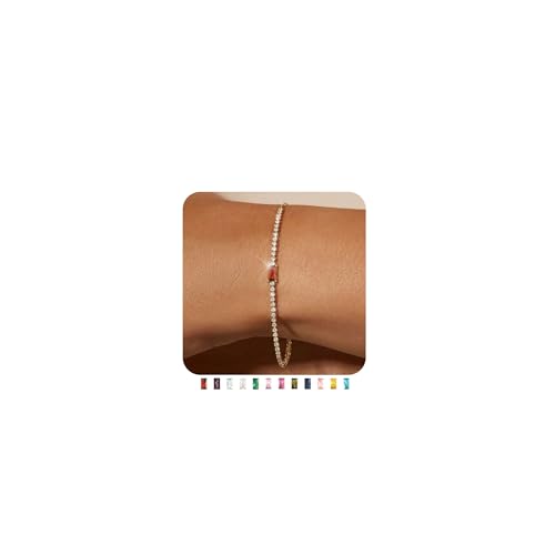 FUNEIA Birthstone Gold Tennis Bracelets for Women Trendy Non Tarnish