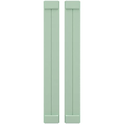7"W x 49"H Americraft Two Board Exterior Real Wood Joined Board-n-Batten Shutters w/End Batten (Per Pair), Seaglass