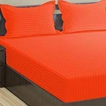 Image of Trance Home Linen 200 TC Pure 100% Cotton Bedsheet Set of 4pcs-(1 King Size Fitted Sheet + 1 King Size Flat Sheet and 2 Pillow Covers,Orange)