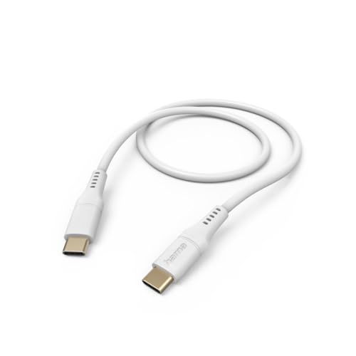 Hama Ladekabel „Flexible“ USB C auf USB C, Silikon, 1,5m (Schnellladung, Handy Ladekabel, Datenkabel, USB Kabel, Handykabel, USB Typ C, Knickschutz, flexibel, vergoldet, maximal kompatibel) weiß