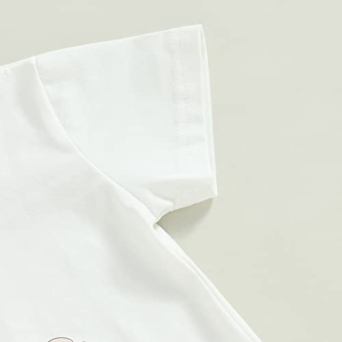 Kids Toddler Baby Girl Easter Outfits Short Sleeve Shirts Bunny T-Shirt With Flare Pants 2Pcs Spring Summer Clothes Set (White Yellow, 9-12 Months) #TOP4