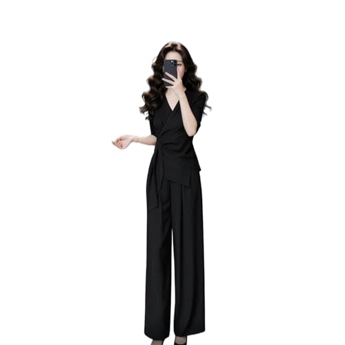 Blusa de media manga y pantalón palazzo holgado conjunto casual dos piezas de pierna ancha