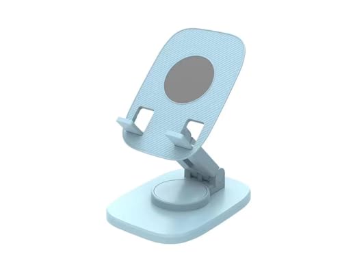 Image of WALLVIEW TECH 360 Aluminum Mobile Stand for Desk, Foldable Design with Stable Rotational Metallic Round Base, Multiple Height & Angle adjustments for Smartphones, Tablets & iPad (Blue)