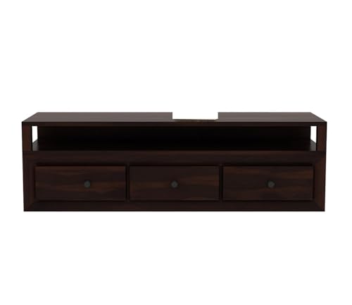 Image of Premium Sheesham Wood TV Unit with 3 Drawers and 1 Shelf Storage - Accommodates up to 55-Inch TVs - Perfect for Elegant Living Room Decor (Oliver, Walnut Finish)