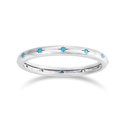 SHINYSO 925 Sterling Silver Ring Engagement Wedding Band with Blue Turquoise Stackable Rings for Her Size 4-10
