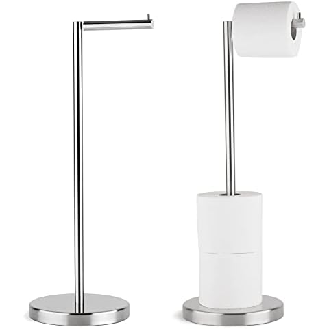 Marmolux Acc - Free Standing Toilet Roll Holder Stand in Brushed Steel Finish | Storage for 4 Rolls of Toilet Tissue | SUS 304 Stainless Steel Bathroom TP Stand Cover