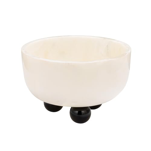 Creative Co-Op Round Marble Resin Bowl with Ball Feet, White and Black