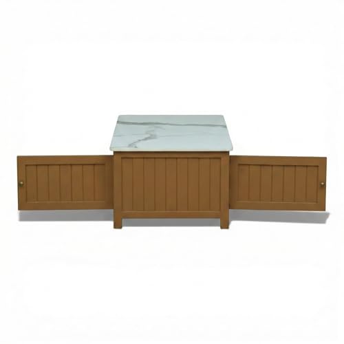 Image of Solid Wood Center Table Premium Sintered Stone Coffee Table for Living Room Wooden Centre Table Premium Acrylic Terracotta Brown 110 x 60 x 40 cm