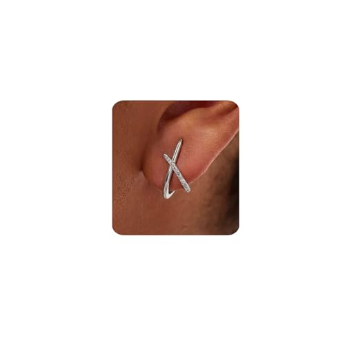 Silver Earrings for Women Trendy,14K White Gold Plated Stud Earrings Dainty Earrings Simple Minimalist Cubic Zirconia Silver Earrings Hypoallergenic Earring for Women Gifts