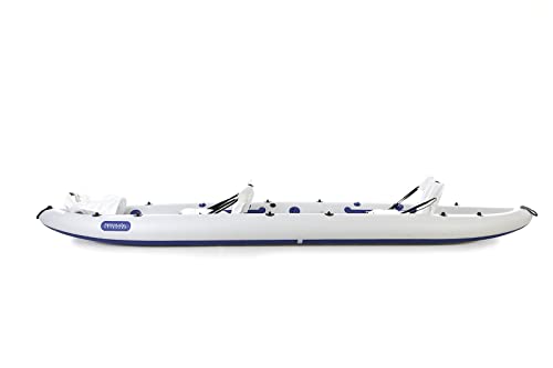 Perun Outdoors LB-450K 2 Person Durable PVC Inflatable Kayak Boat Sport 450cm (14'9' ') with Foot Air Pump and Carry Bag, Light Gray + Blue (LB-450UV)