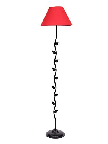 Image of Floor Lamp (H -58.6 Inches, Red) for Living Room /Bedroom & Home Decor, Standing Lamp with Leaf Designed, Modern Decorative Night Light for Hall, Study, Office & Ambient Lighting