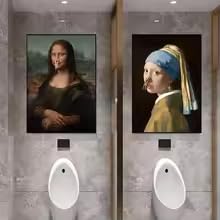 Tableau Joconde humour pour salle de bain : Toile sur cadre 20x30