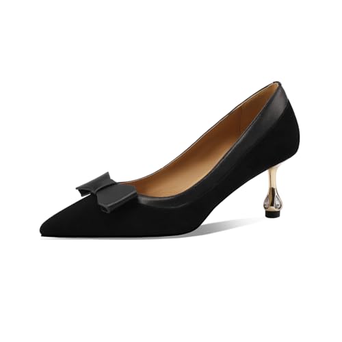 TinaCus Women's Pointed Toe Handmade Bowknot Suede & Genuine Leather Stiletto Heels Pumps Shoes