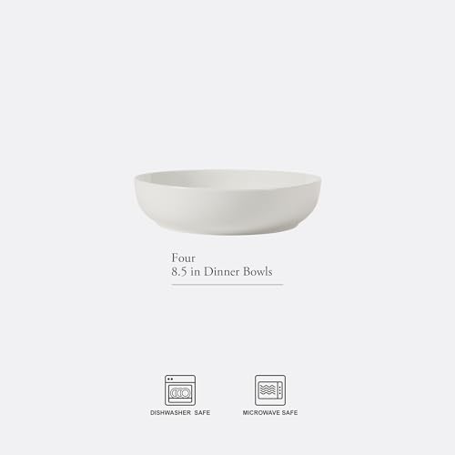 Image of Gibson Home Zen Buffet Pasta Bowls Set of 6, 41oz Porcelain Salad Bowls and Serving Bowls, 8.5 Inch White Bowls, Dishwasher & Microwave Safe