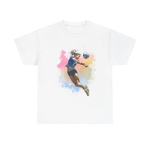 Women’s Volleyball Graphic T-Shirt Dynamic Female Athlete Mid-Air Action Sports Tee Volleyball Tshirt
