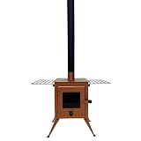 Outbacker Firebox Vista - Estufa de leña portátil con ventana grande y kit completo de chimenea - 12 kg ligero | Estufa de camping para tipis, yurtas, tiendas de campaña y glamping (bronce, kit de