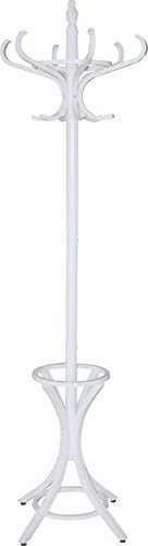 Headbourne 8001 Floor Standing Hat and Coat Rack with Umbrella Stand, Wood with White Paint Finish