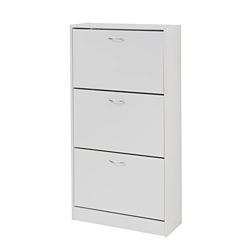 Baroni Home Scarpiera Salvaspazio Slim in Legno Melaminico da Ingresso. Portascarpe con Ante a Ribalta e Doppia Profondità (Bianca 3 Ante)