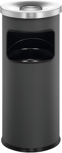 Image of Durable Metal Round Waste Bin Charcoal with Ashtray Top | Bin Capacity 17 Litre | Ashtray Capacity 2 Litre | Perfect for Sheltered Outdoor Areas Such As Smoking Areas