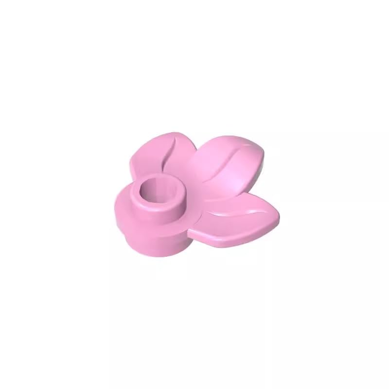 32607 Ornaments Plant, Plate 1x1 Round with 3 Leaves 50 Pieces GDS-1576 Compatible with Lego Building Blocks Color:Bright Pink โ image 1