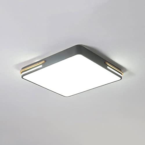 Lustre nordique pour salon et salle à manger plafonnier LED carré gris en bois