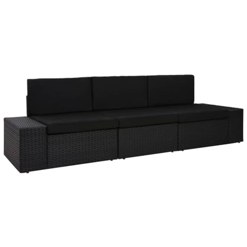 vidaXL Sofá Seccional de 3 Plazas Asiento Rinconero de Terraza con Respaldo Descansar Jardín Exterior Patio Parque de Ratán Sintético Negro