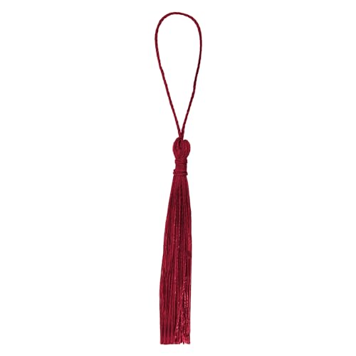 Image of Mandala Crafts Small Maroon Bookmark Tassels - 100 Bulk Silky Mini Craft Tassels with Loops for Bookmarks, Jewelry Making, Graduation Decorations, and Keychains