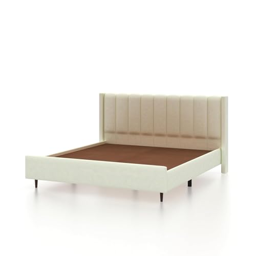Image of Ganpati Arts Solid Sheesham Wood Emperor Upholstered King Size Bed Without Storage | Wooden Double Bed Palang Furniture for Bedroom, Living Room, Home and Hotel (Off White)