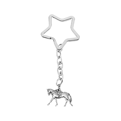 PPE03 Dressage Horse fine English Pewter on a star shaped split ring Keyring Cover