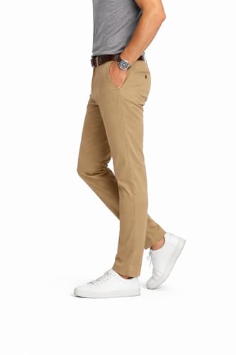 Image of DENRO Men's Slim Fit Cotton Stretch Trousers | Smart Casual & Workwear Pants for Office Use | 98% Cotton 2% Spandex Fabric | Mid-Rise Tailored Fit | Sizes 28-38