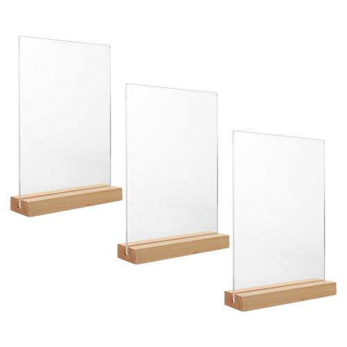 Supports pour photos en acrylique T avec socle bois x3
