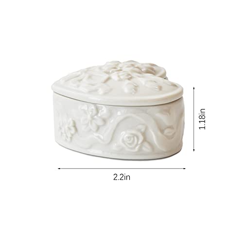 Wayuto White Ceramic Jewelry Trinket Box Heart Shape Jewelry Case Small Ring Holder Box Jewelry Storage Organizer Gift Box For Girls Women Earrings Necklaces Storage Container #TOP5