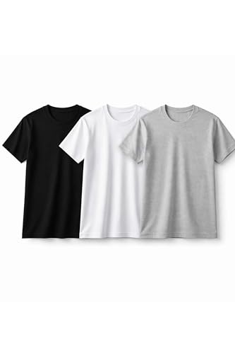 Image of Men's Round Neck T-Shirt Combo Pack (Pack of 3) | 100% Cotton 200 GSM | Bio-Washed | Soft & Breathable | Regular Fit Plain T-Shirts for Men