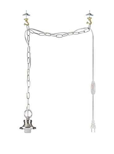 Image of Aspen Creative 21051-21,Indoor Swag Kit, 15' SPT-2 Silver Wire w /in-Line Switch&10' Steel Chain. Socket Cup:3-1 /2 inch W x 1-15 /16 inch H. Suitable:16 inch D. to 18 inch D. Pendant Shade. Satin Nickel.1 Pack