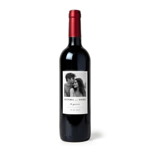 Vino Personalizado para Regalo | Botella de Vino Tinto o Blanco con Foto y Texto | Etiqueta Personalizada | Regalo Original para Cumpleaños, Parejas y Aniversarios