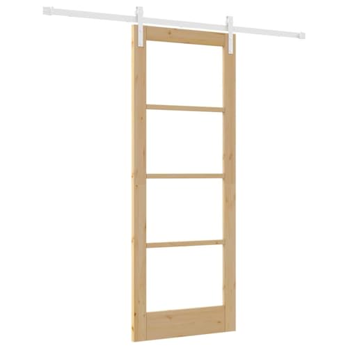 vidaXL Puerta Corredera Orkdal con Herrajes Madera Sólida y Cristal Natural y Blanco 78X202 cm Interior para Dormitorio Sala de Estar Componentes Ajustables Interior Claro Minimalista de Moda