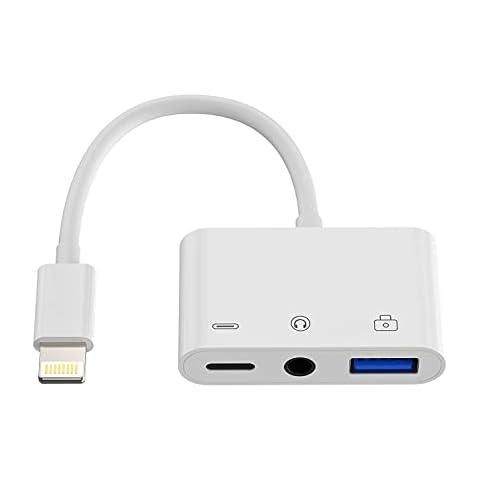 Lightning to 3.5mm Headphone Jack Dongle(3in1)USB Flash Drive Charger AUX Audio Cable for Iphone Camera Card Reader OTG Adapter for Apple 11 12 13 14Pro Max 8 7 Plus X Ipad Mouse Keyboard Memory Stick Cover