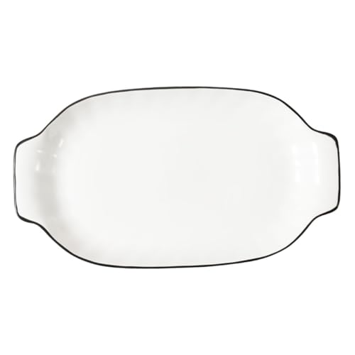 KOCKSHION 黒線入りセラミック製家用サラダボウル 深皿両手付き 耐熱オーブン 電子レンジ対応 魚料理や野菜盛り付け用皿 食器洗浄機使用可