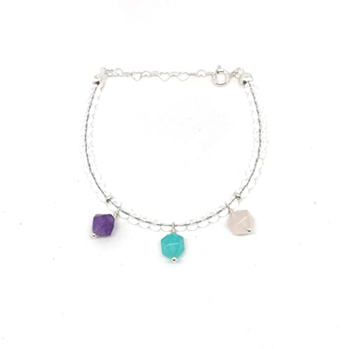 Bracelet quartz blanc et quartz rose ajustable parfait pour accessoiriser vos tenues d'été