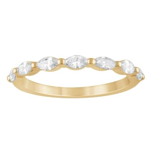 SILVER_MINE 1.20Ct Marquise Cut Clear CZ Diamond Womens Half Eternity Wedding Ring 14K Yellow Gold Plated in 925 Silver