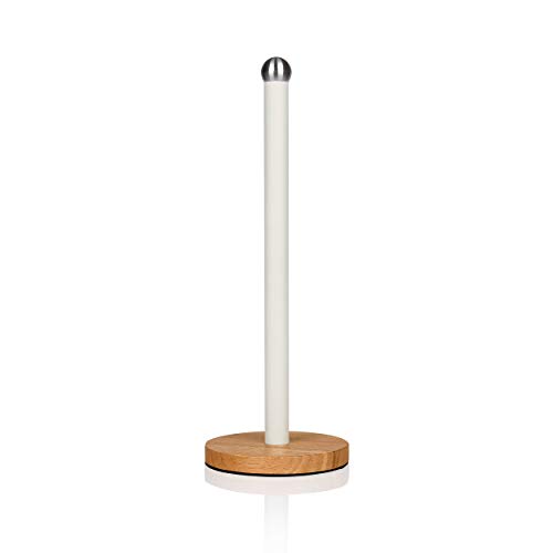 Swan Nordic Scandi Kitchen Roll, Towel Pole with Bamboo Base, Cotton White