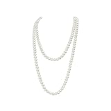 Pearl Necklaces,Bead Necklace Long Choker Fake Pearls Imitation Costume Jewellery Accessories Beaded Bracelet Collarbone Fancy Dress Party Pendant Retro White 150cm,for Women Bridal Wedding Banquet