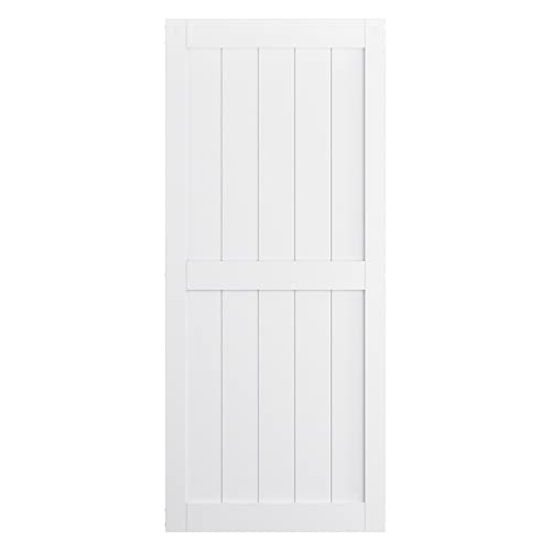 Image of SmartStandard 36 x 84 inch White Barn Door Slab MDF Non-Bending Sliding Closet Door, Waterproof PVC Coating, Interior Single H-Frame