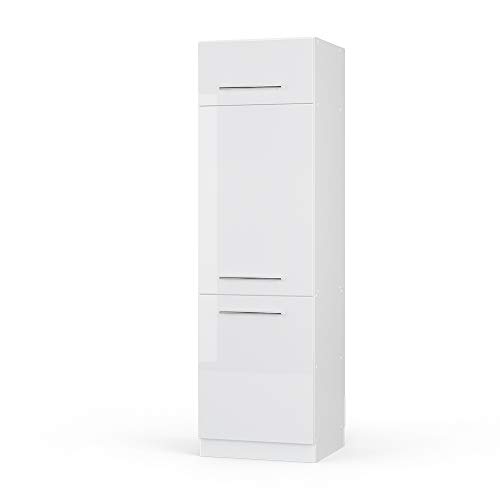 Vicco Kühlumbauschrank Fame-Line, Hochschrank für die Küche, Weiß Hochglanz/Weiß, 60 cm