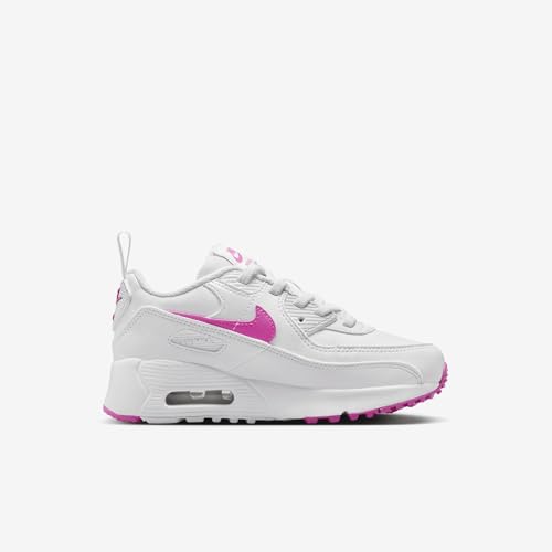 Nike Air Max 90 EasyOn Little Kids' Shoes (HF6357-101, White/Laser Fuchsia) Size 23